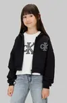 Dětská bavlněná mikina Calvin Klein Jeans černá barva, s kapucí, s aplikací, IG0IG03017