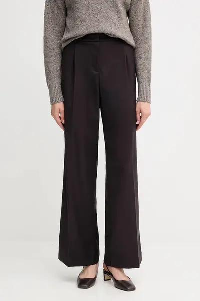 Kalhoty Gaudi dámské, hnědá barva, high waist, 521FD25020