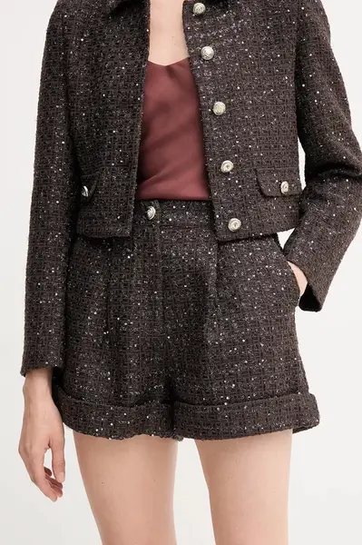 Vlněné šortky Gaudi dámské, hnědá barva, high waist, 521FD25003