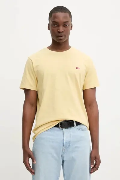 Bavlněné tričko Levi's pánské, žlutá barva, 56605