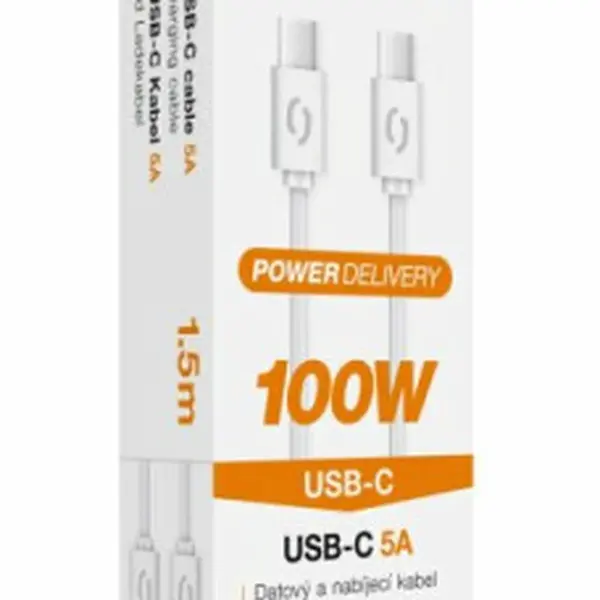 Datový kabel ALIGATOR POWER 100W, USB-C/USB-C 5A, 1,5m bílý
