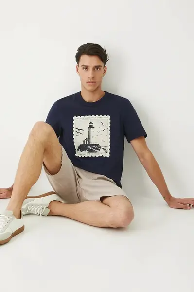 Bavlněné tričko Medicine pánské, tmavomodrá barva, s potiskem