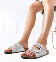 marka niezdefiniowana Silver Glitter Cork Sole Sandals Flotila