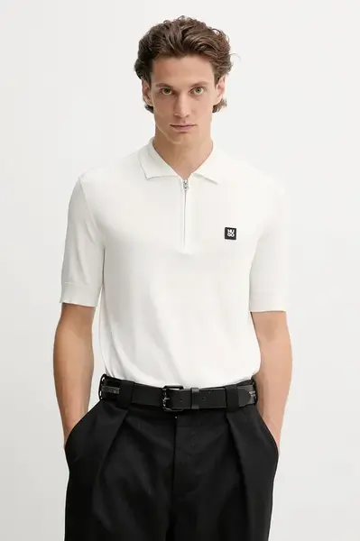 Polo tričko HUGO Sayfong-4 pánské, béžová barva, 50542750