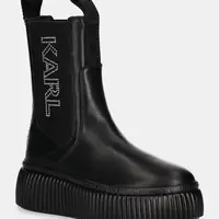 Kožené kotníkové boty Karl Lagerfeld KREEPER dámské, černá barva, na platformě, KL42343