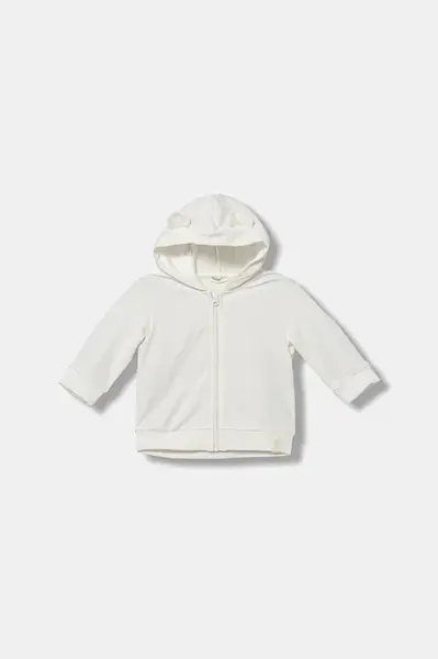 Kojenecká mikina United Colors of Benetton béžová barva, s kapucí, hladká, 3MDSA501M