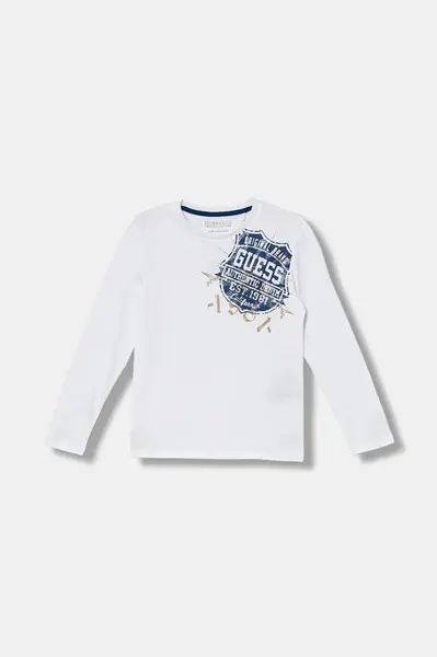 Dětské bavlněné tričko s dlouhým rukávem Guess