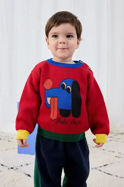Dětský bavlněný svetr Bobo Choses Doggy Mate červená barva, 225AB121
