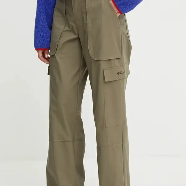 Kalhoty Columbia Brea Falls dámské, zelená barva, široké, high waist, 2086041