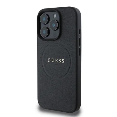 Zadní kryt Guess PU Grained Classic Logo MagSafe pro Apple iPhone 16 Pro Max, černá