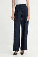 Kalhoty BOSS dámské, tmavomodrá barva, široké, high waist, 50548479