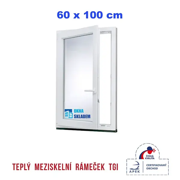 Plastové okno | 60x100 cm (600x1000 mm) | bílé | otevíravé i sklopné | levé