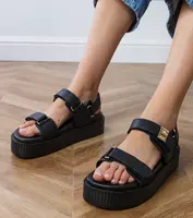 Gemre Black platform sandals with Velcro straps Areka