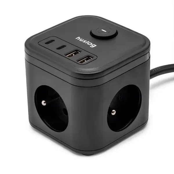 Huslog HUS1003 Nabíjecí stanice 15W 3xzásuvka, 2xUSB-C, 2xUSB černá