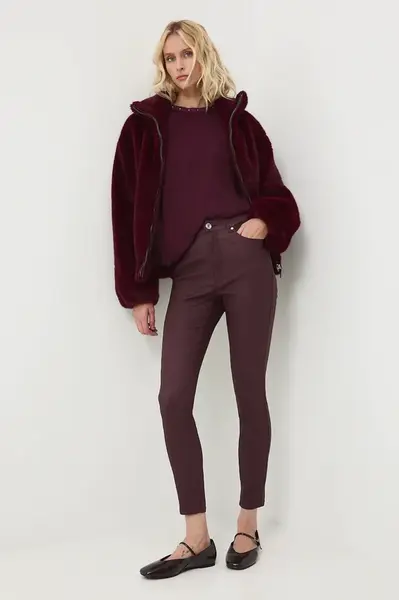 Kalhoty Medicine dámské, vínová barva, přiléhavé, medium waist