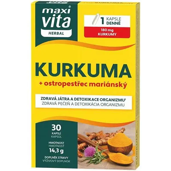 VITAR MAXI VITA HERBAL KURKUMA+OSTROPESTŘEC 30 CPS Doplněk stravy, , velikost
