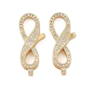 Brass Micro Pave Clear Cubic Zirconia Lobster Claw Clasps