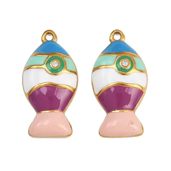 304 Stainless Steel Enamel with Rhinestone Pendants