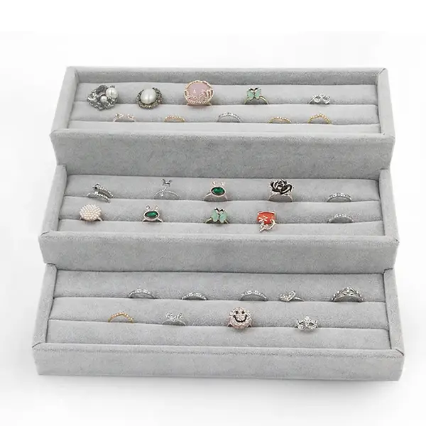 3-Tier Velvet Ring Display Risers
