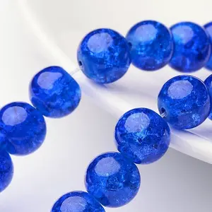 1Strand Blue Transparent Crackle Glass Round Beads Strands