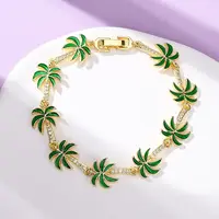 Ocean Theme Brass Cubic Zirconia with Enamel Link Bracelets for Women