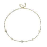 Cubic Zirconia Classic Tennis Necklace with Flower Links