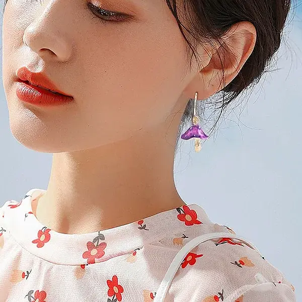 Enamel Mushroom Dangle Stud Earrings