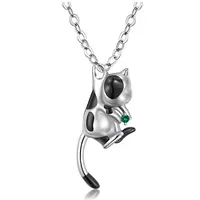 Stainless Steel Rhinestone Cow Cat Urn Ashes Pendant Necklace for Women