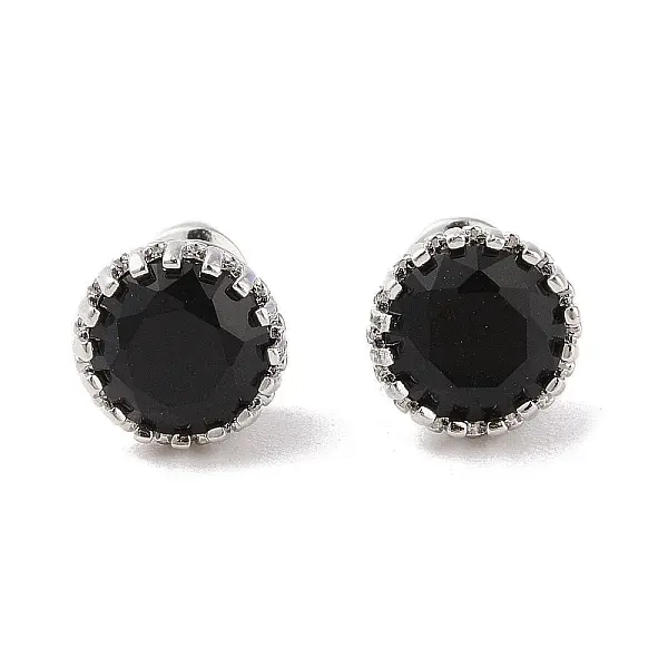 Rack Plating Brass Pave Single Cubic Zirconia Stud Earrings