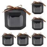 10Pcs Hexagon Kraft Paper Cake Boxes with Visual Window and Ribbon
