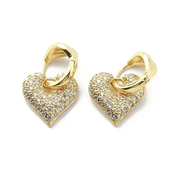 Clear Cubic Zirconia Heart Dangle Hoop Earrings