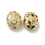 Oval Brass Micro Pave Cubic Zirconia Beads