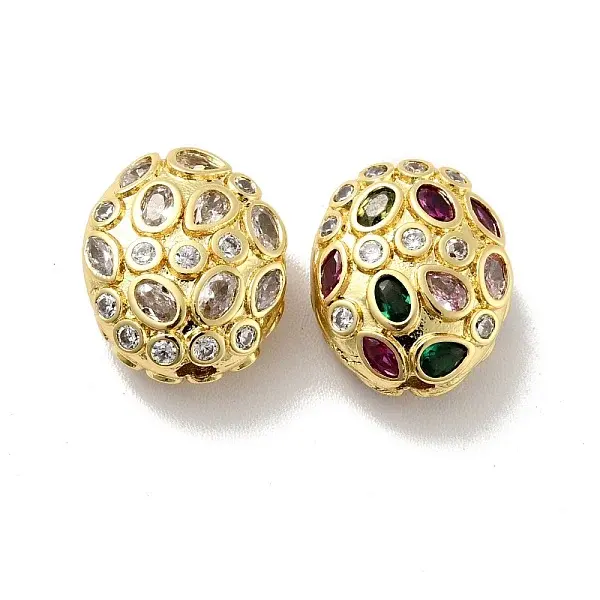 Oval Brass Micro Pave Cubic Zirconia Beads