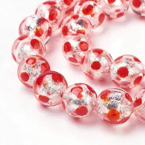 Handmade Silver Foil Lampwork Beads Strands