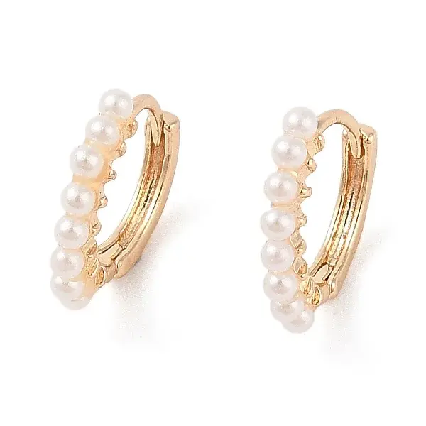 Brass with Plastic Pearl Hoop Earrings