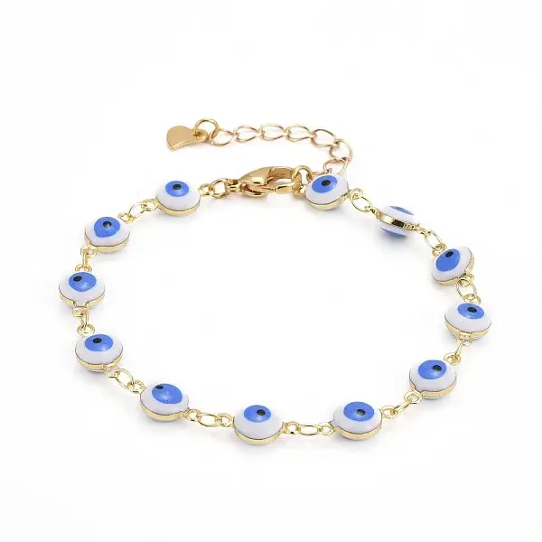 Brass Enamel Evil Eye Link Bracelets