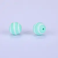 Printed Round with Stripe Pattern Silicone Focal Beads