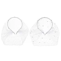 2Pcs 2 Styles Bridal Rhinestones Pearl Mesh Veil Cloth Hair Bands