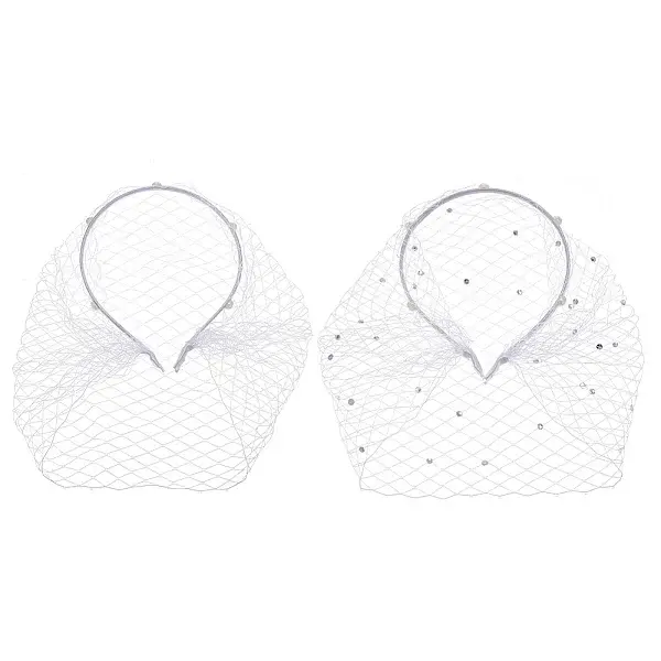 2Pcs 2 Styles Bridal Rhinestones Pearl Mesh Veil Cloth Hair Bands