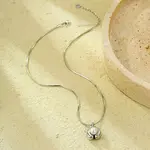 304 Stainless Steel Pave Shell Pearl Flat Round Pendant Necklaces for Women