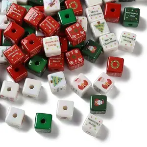 Christmas Printed Opaque Acrylic Beads