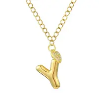 304 Stainless Steel Clear Cubic Zirconia Heart & Letter Pendant Curb Chain Necklaces for Women