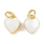 Brass Pave Natural White Shell Heart Charms with Jump Rings