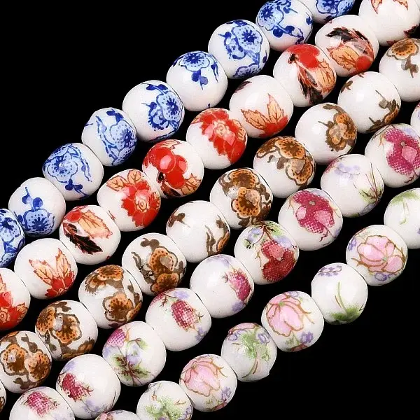 Floral Printed Porcelain Beads