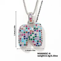 Brass Pave Colorful Cubic Zirconia Letter Pendant Box Chain Necklaces