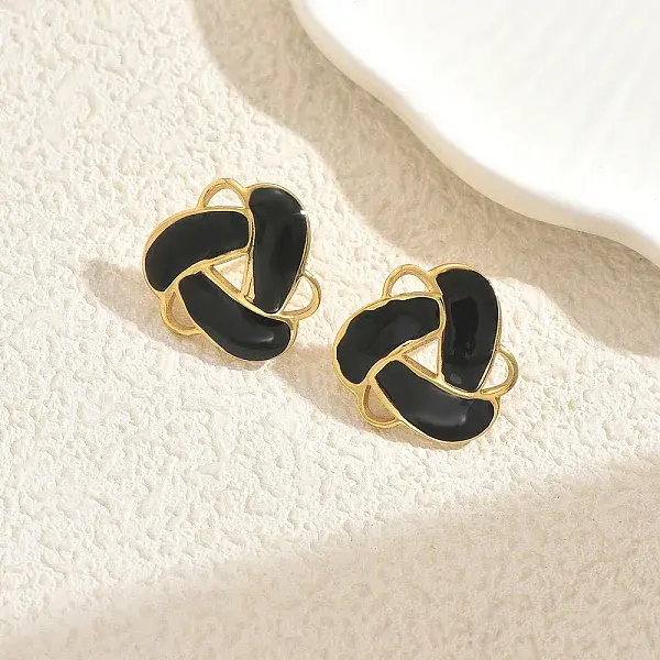 Stainless Steel Enamel Woven Stud Earrings