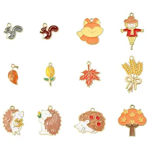 12Pcs 12 Styles Thanksgiving Theme Alloy Enamel Pendants