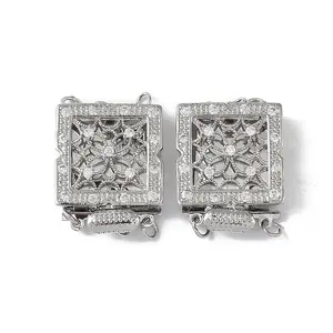 Rack Plating Brass Micro Pave Clear Cubic Zirconia Box Clasps