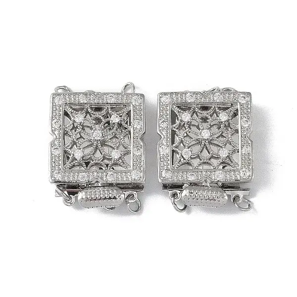 Rack Plating Brass Micro Pave Clear Cubic Zirconia Box Clasps