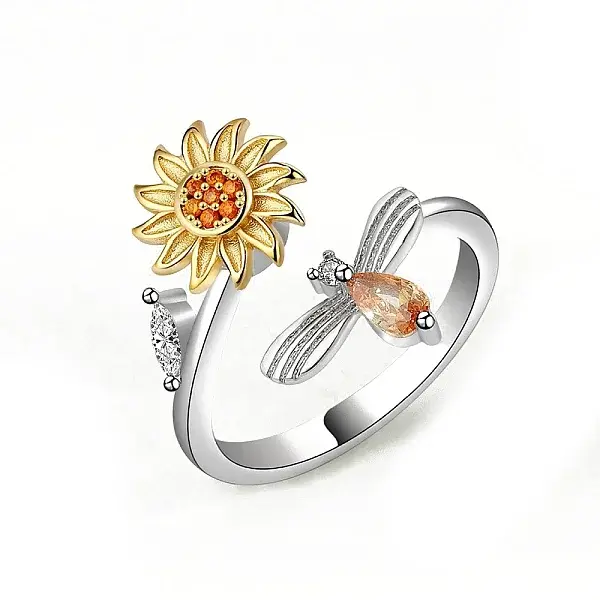 Cubic Zirconia Rotating Open Cuff Ring